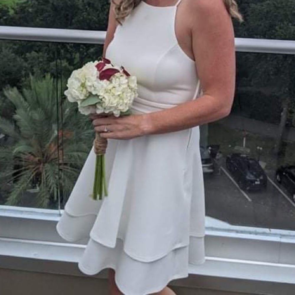 Zaylee white midi dress with lace back bridal